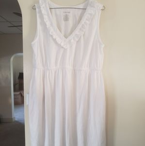 Cute women's soft & stretchy white v-neck dress sz large in excellent condition